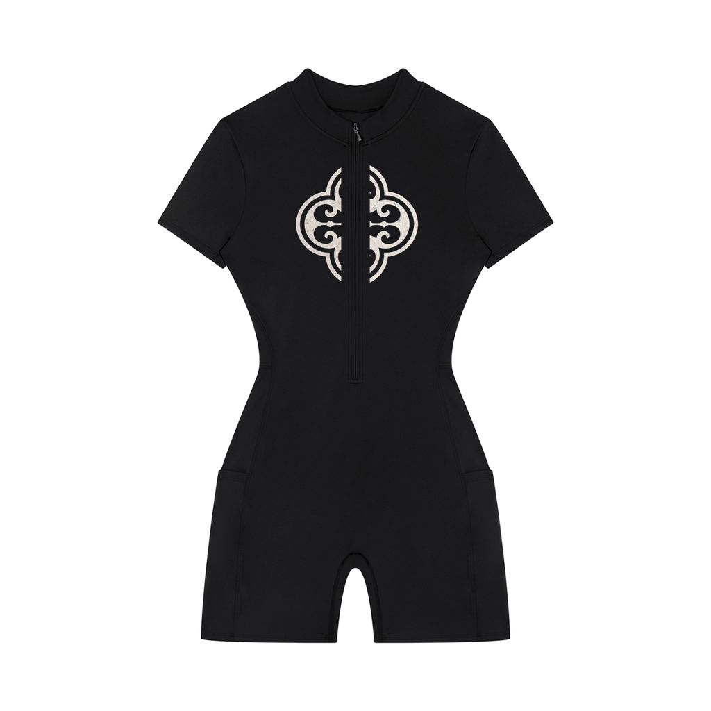 Ladies Quarter-Zip Romper - Black