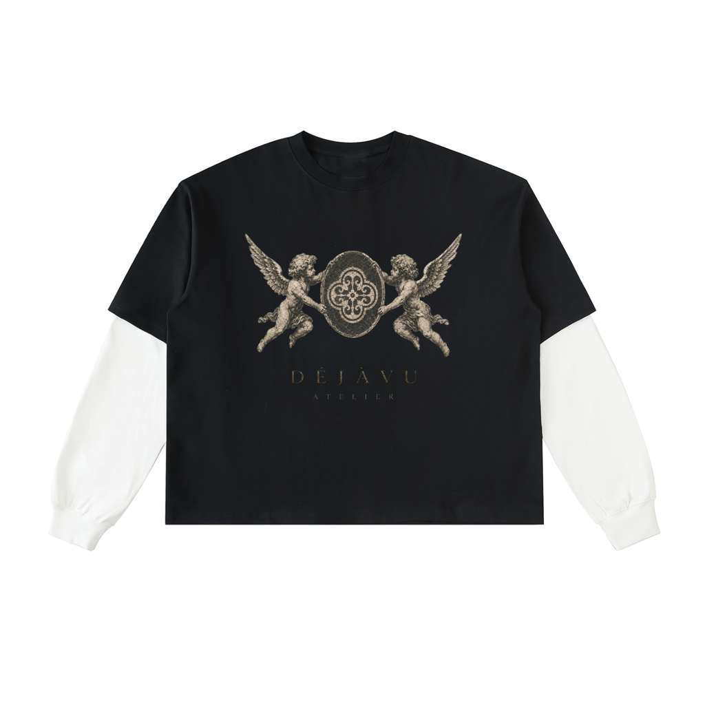 Unisex Layered Contrast Sleeve Cotton T-Shirt