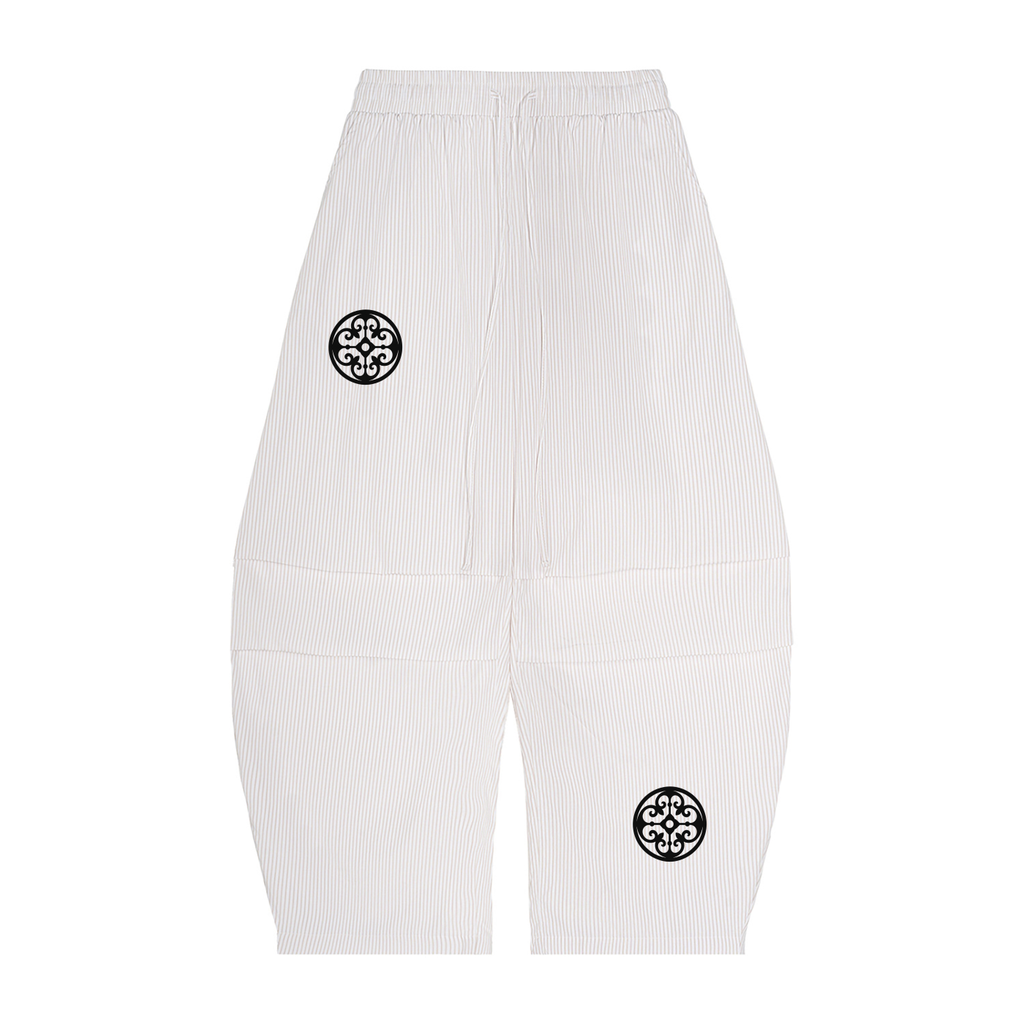 Unisex Vertical Stripe Drawstring Barrel Pants