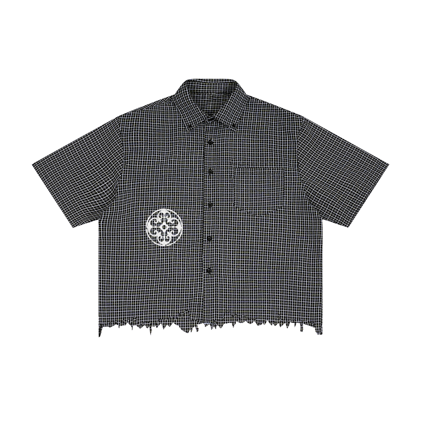 Unisex Distressed Plaid Boxy Shirt
