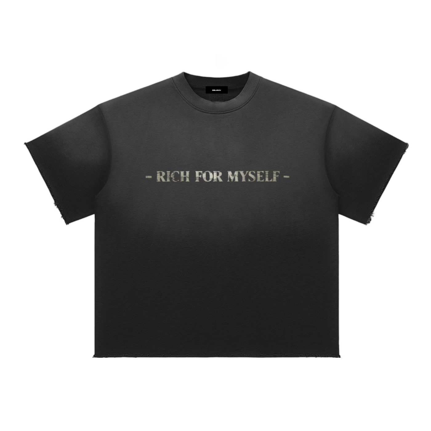 Unisex Sun Fade Raw Edge T-Shirt - Black
