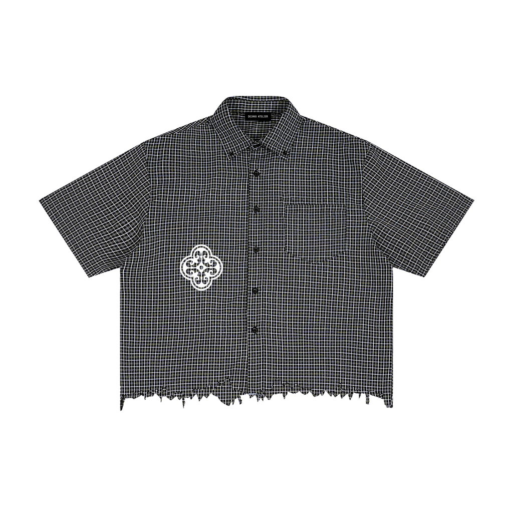 Unisex Distressed Plaid Boxy Shirt