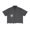 Unisex Distressed Plaid Boxy Shirt