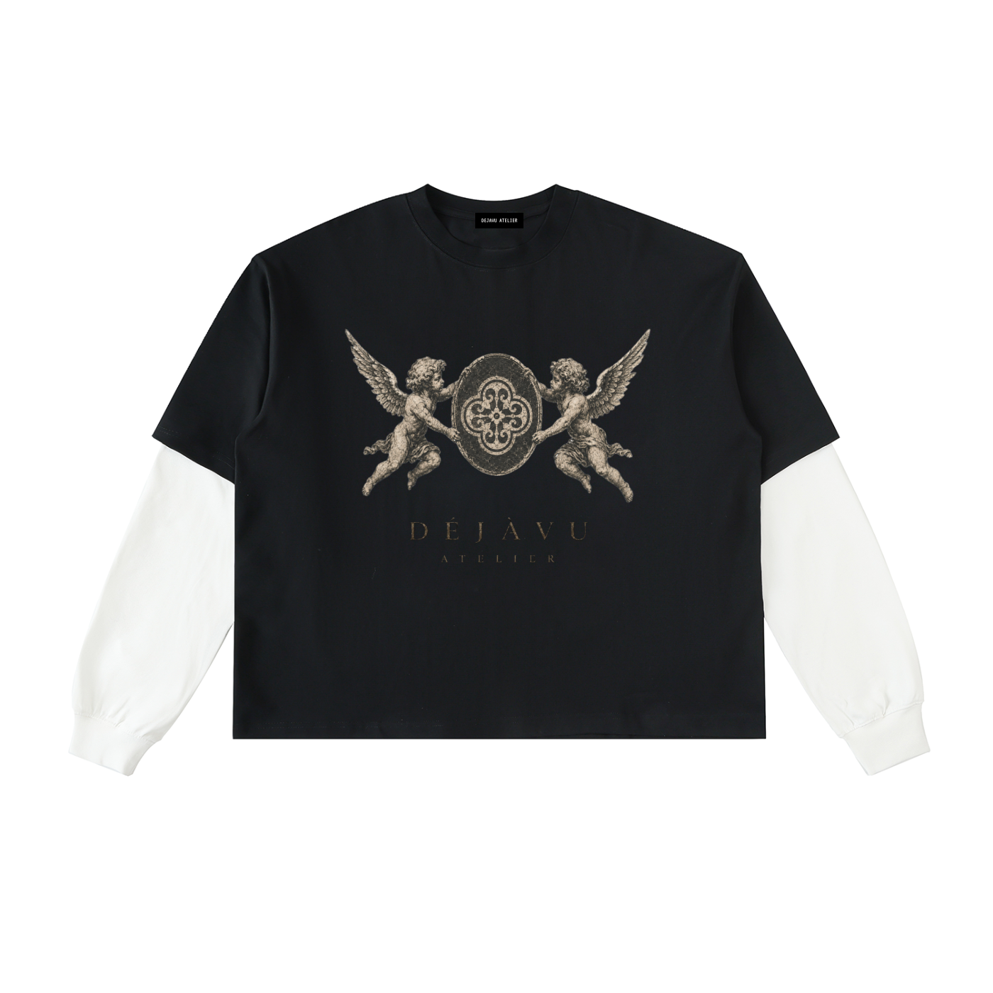 Unisex Layered Contrast Sleeve Cotton T-Shirt